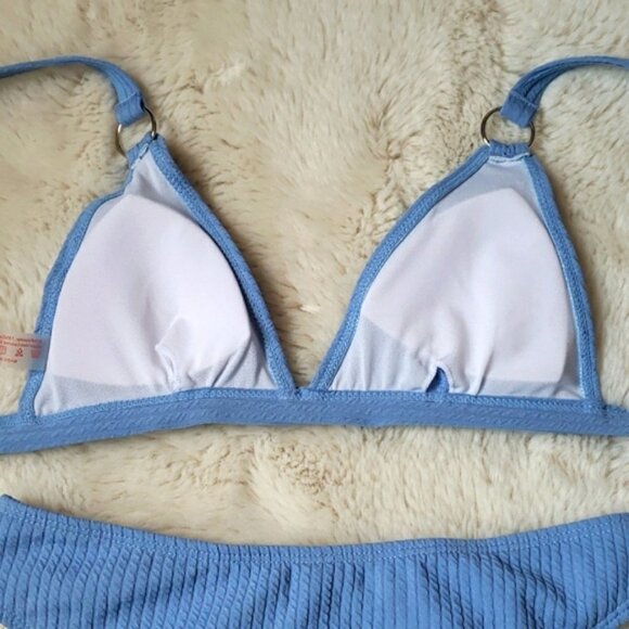 New Ribbed Triangle Bralette High Waist Bikini Set - Picture 5 of 7